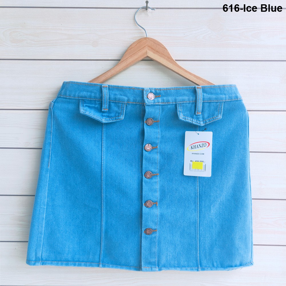Dazina Rok Pendek Jeans Button Wanita - Light Blue