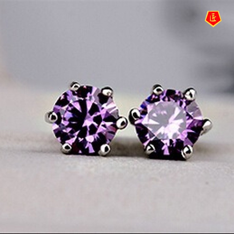 [Ready Stock]Fashion Silver Six-Claw Diamond Stud Earrings for Women