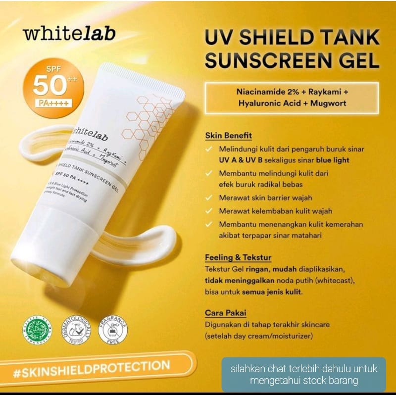 WHITELAB SUNSCREEN SPF 50++ GEL UV SHIELD THANK UNTUK WAJAH SUNBLOCK