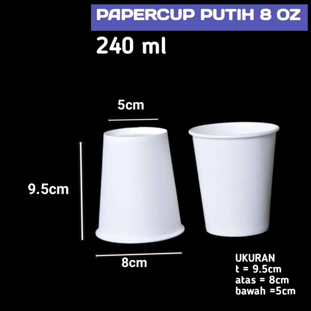 50PCS GELAS PAPER CUP 8OZ KERTAS POLOS FOAM PUTIH KECIL MINI HOT KOPI PANAS COFFE