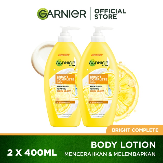 Garnier Birght Complete Brightening Serum Milk UV Body Lotion Skin Care 400 ml (Twinpack