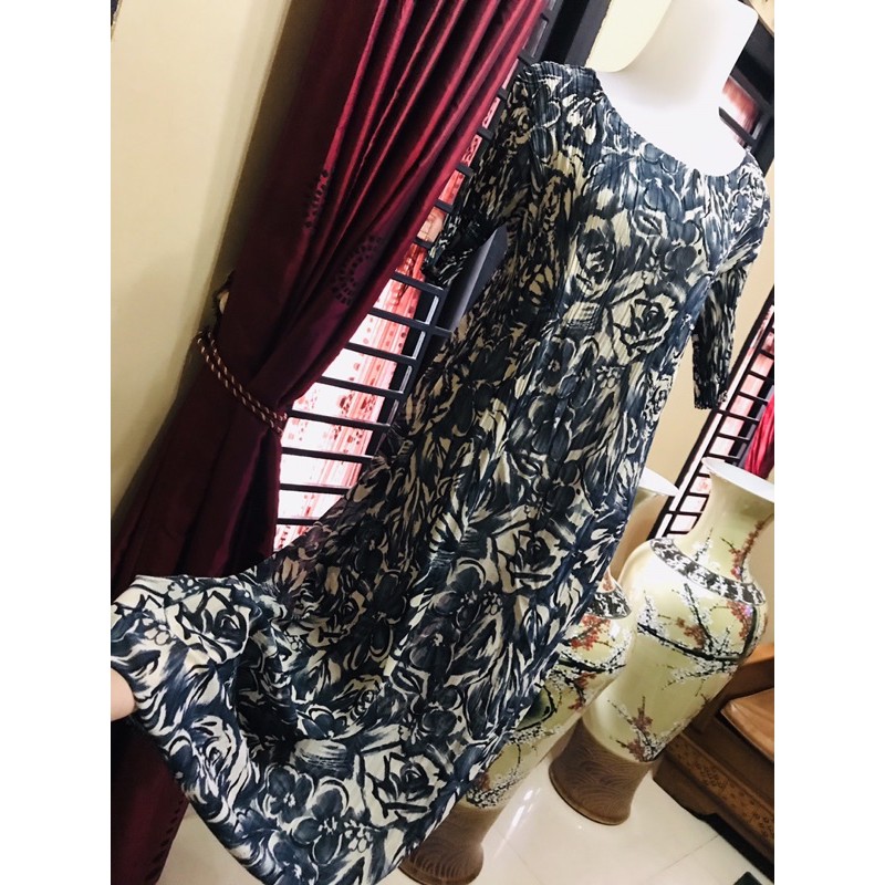 long dress plisket bunga adem premium mekar cantik