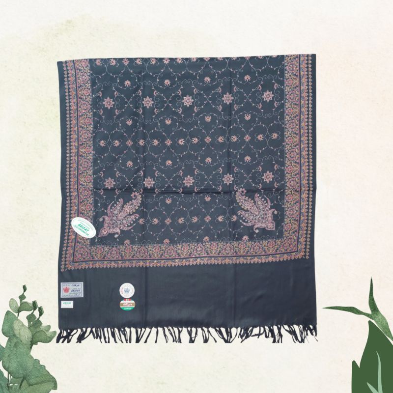 Sorban Kashmiri Print Motif Bordir Hitam / Sorban Sablon India Hitam