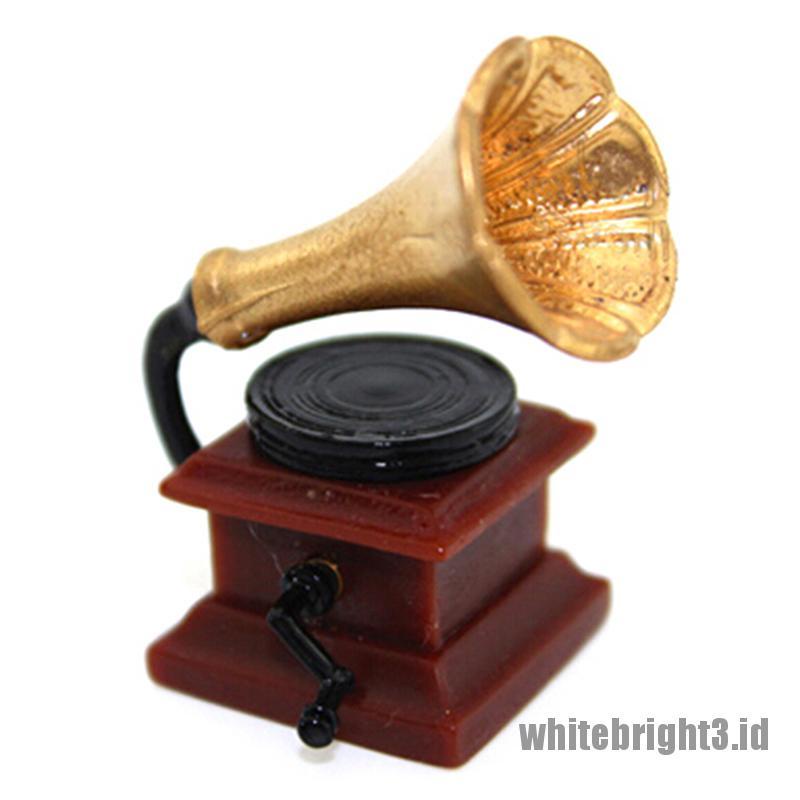 (white3) Miniatur phonograph retro Skala 1: 12 Untuk Dekorasi Rumah Boneka diy