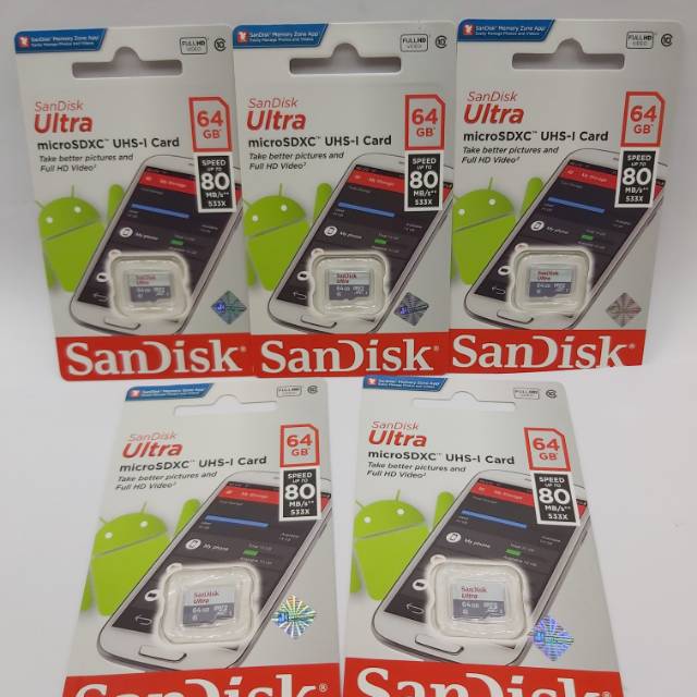 Memory Micro SD Sandisk Ultra 64gb Class 10 Speed 100mbps