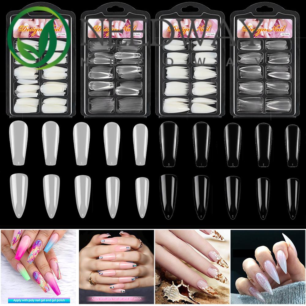 100 Pcs Kuku Palsu Extension Full Cover Bahan Akrilik Transparan Untuk Manicure