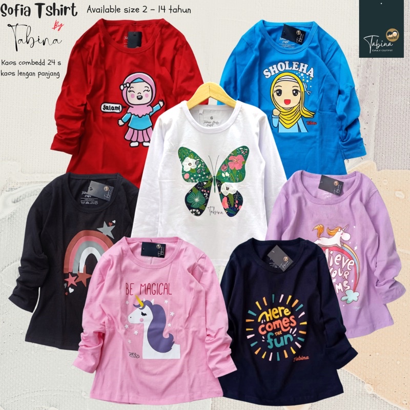 Kaos Lengan Panjang Anak Perempuan dan Remaja Tabina seri Sofia Combed 24S usia 1 hingga 14 tahun