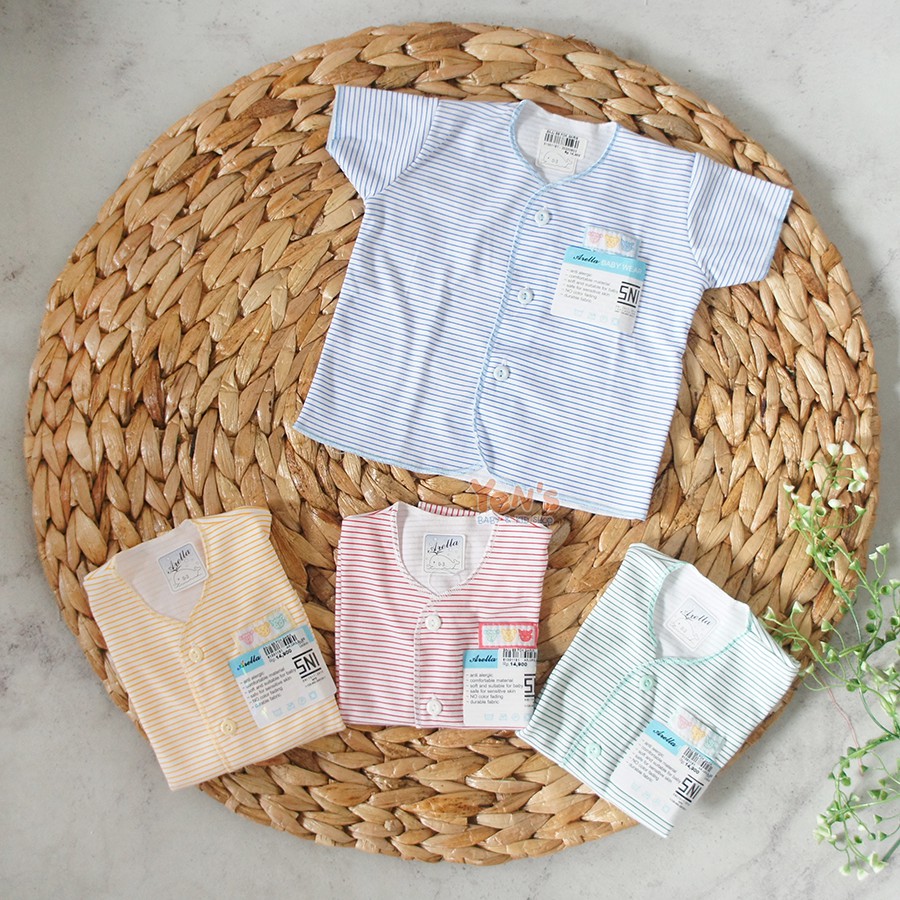 Arella Baju Bayi Kancing Tangan Pendek Motif Garis