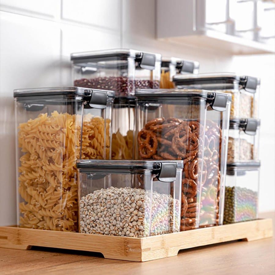 Toples Kotak Bening Plastik Penyimpanan Makanan Kedap Udara Snack Cereal Kue Kering Nastar Food Storage Jar Container