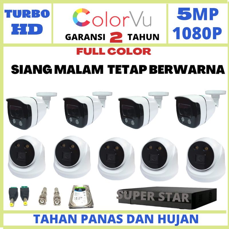 PAKET CCTV COLOR VU 16 CHANNEL 9 KAMERA LENSA 5MP 1080P IR SONY TURBO HD GELAP TETAP BERWARNA