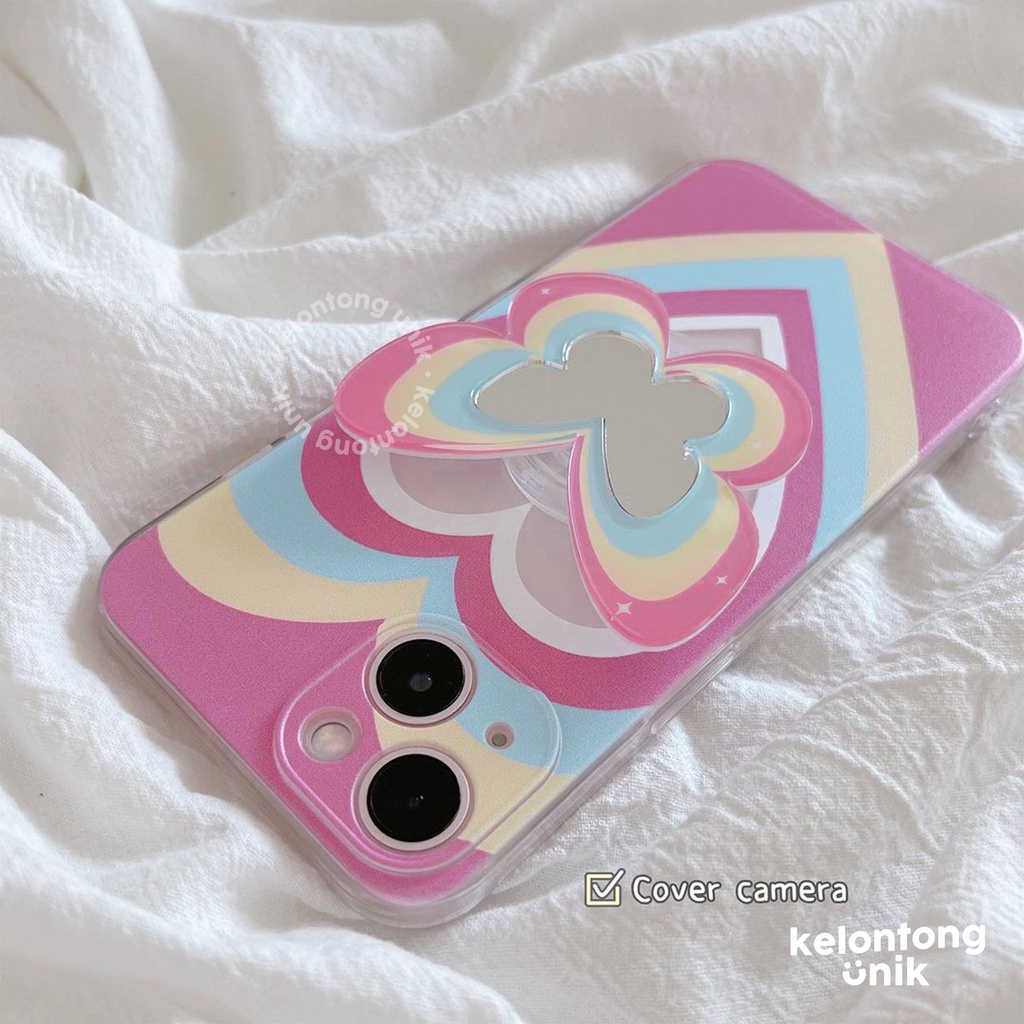 For iPhone - Colorful Butterfly Love Soft Case + Mirror Griptok