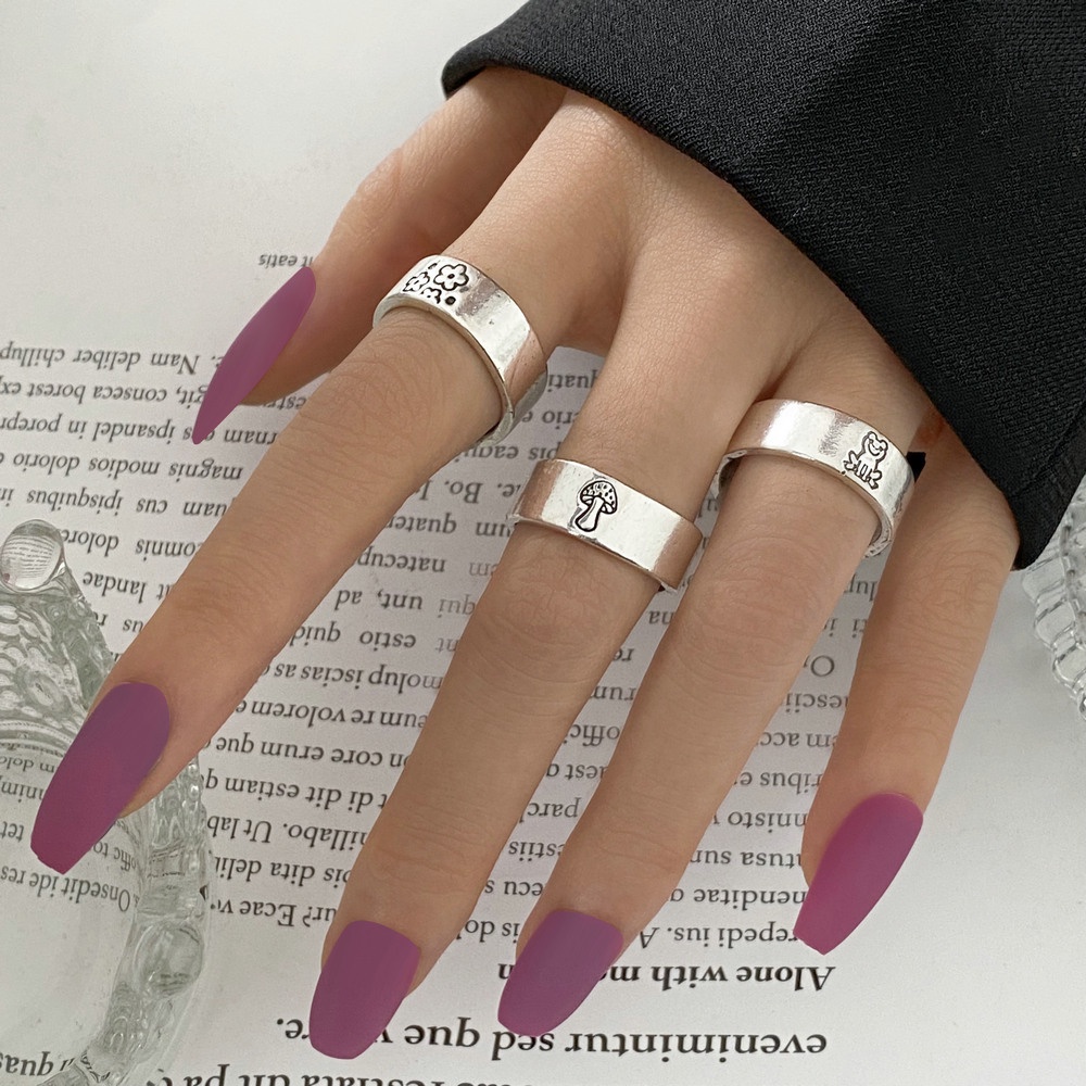 2022 3 Pcs / Set Cincin Ukir Kupu-Kupu Jamur Kreatif Untuk Wanita