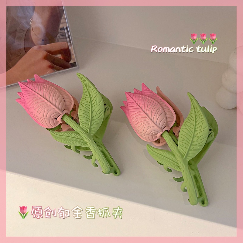 AY(CN) Jepit Rambut Bentuk Bunga Tulip Warna Pink Untuk Wanita