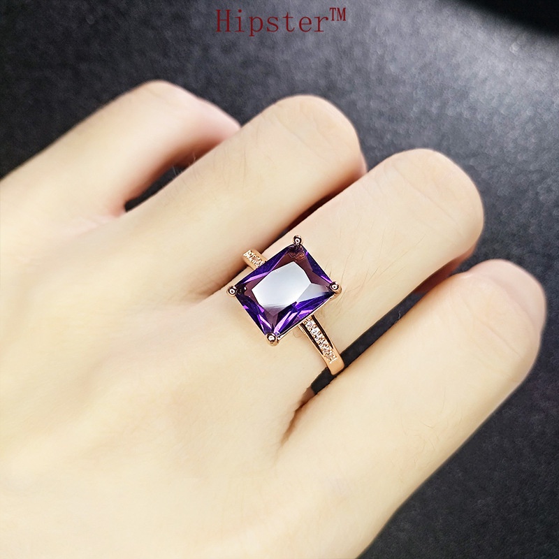 New Simple Fashion Luxury Domineering Inlaid Square Blue Crystal Ring