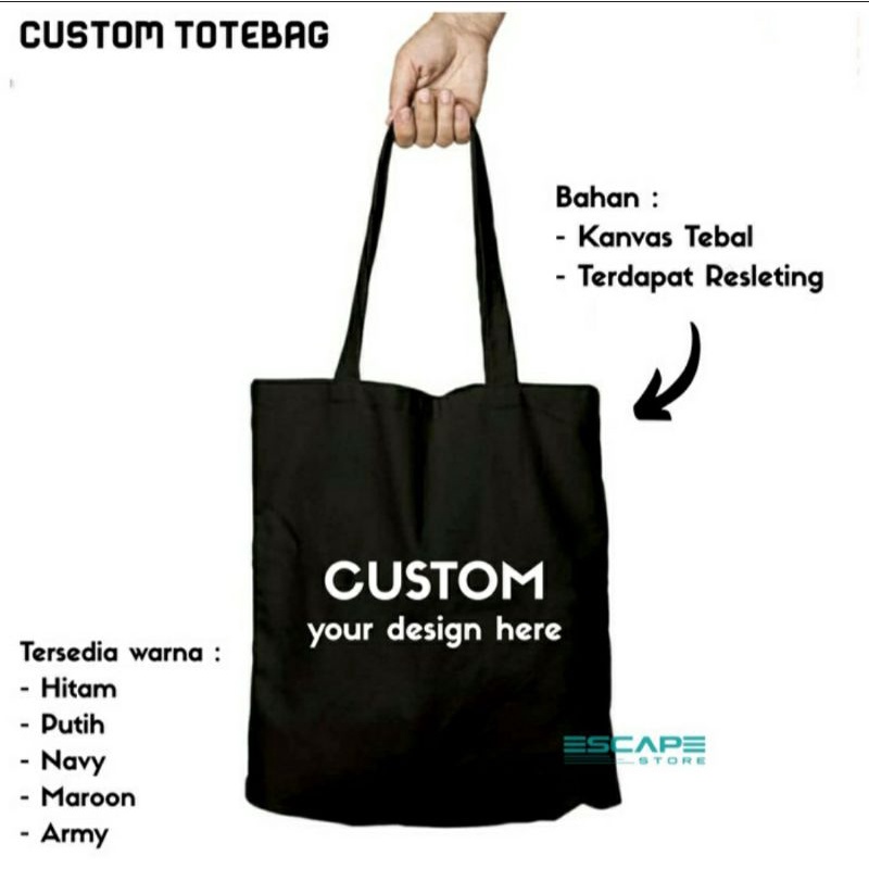 custom totebag canvas resleting satuan