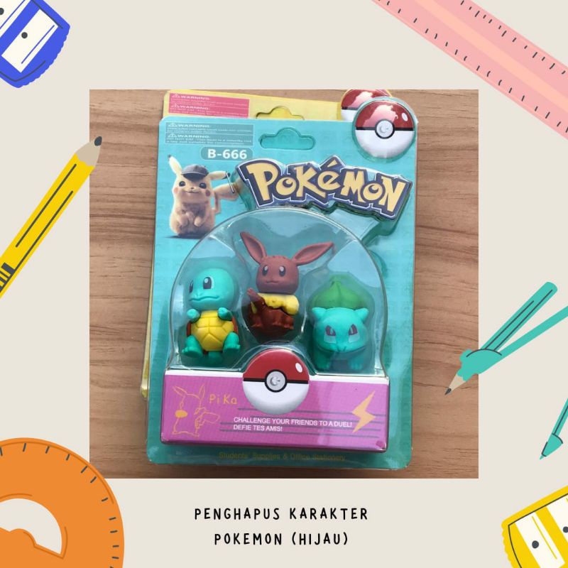 Penghapus pokemon pikachu stip eraser penghapus pensil alat tulis kantor