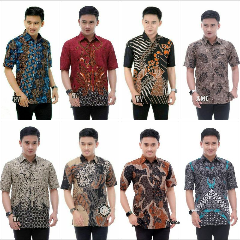 Baju Batik Pendek Batik Cowok Kemeja Batik Kondangan Pria Motif Kerang