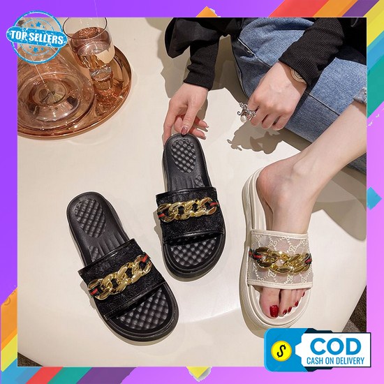 Sandal Wedges Terbaru Jumbo Branded Elegant Tebal Kulit C2M7 Fashion Ori Murah Polos Import Santai P