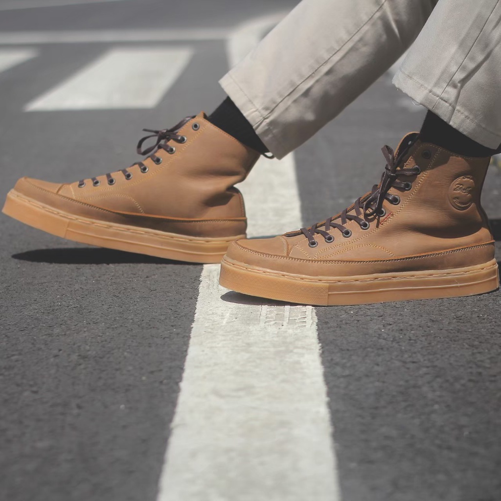 Sepatu Boots Sneakers Pria kulit Asli BRD KHAREL Original Sepatu Sneakers High kulit Asli Populer