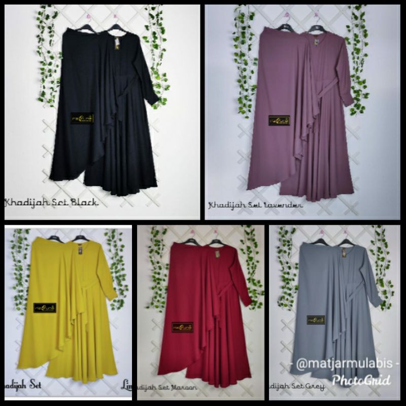 Bisa COD/ Gamis Syari Wanita Jumbo Set Jilbab Polos Wollycrepe Caltri/ Khadijah Set XXL Ld 115 BY RI