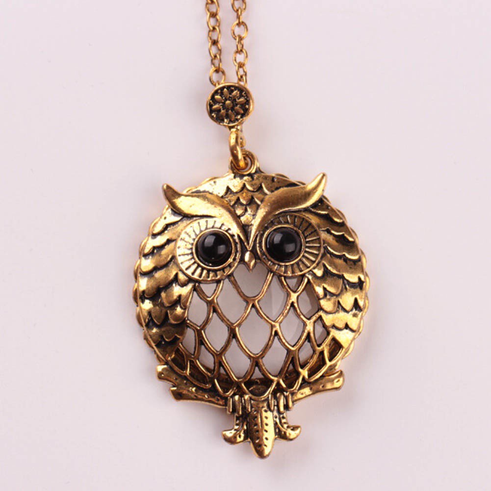 Fancyqube Grandma Gift Magnifying Glass Owl Long Chain Pendant Necklace Vintage Gold Best