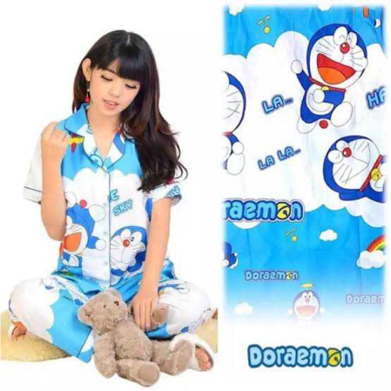 Baju Tidur Piyama Wanita motif Doraemon CP = Lengan Pendek Celana Panjang