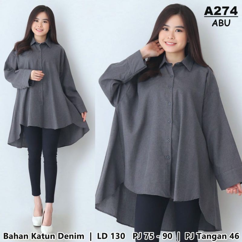 Kemeja Wanita Jumbo LD 130 / Atasan Bigsize XXXXL / Hem Busui / Kmj Milan