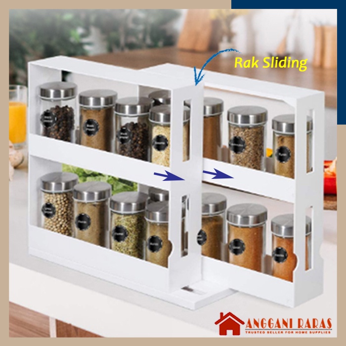 Rak Dapur Susun Tempat Bumbu Dapur Botol Bumbu Set Rak Dapur Sliding Geser Warna Putih