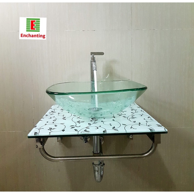 Enchanting Wastafel Kaca High Tempered Glass E221-SQ-P6-CLR