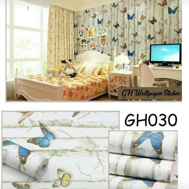 Wallpaper Dinding Sticker Motif Kupu-kupu 45cm x 10m