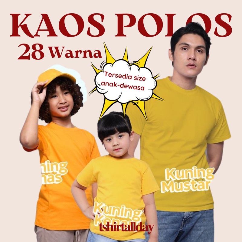 Atasan Kaos Polos Unisex bisa Pria &amp; Wanita Anak Dewasa bisa Oversize 100% Cotton Combed Tshirtallday