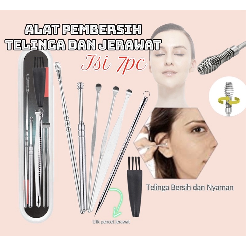 AZ Pembersih Telinga Korek Kuping Ear Wax Picker dan Tools Pencet Jerawat isi 7 pcs