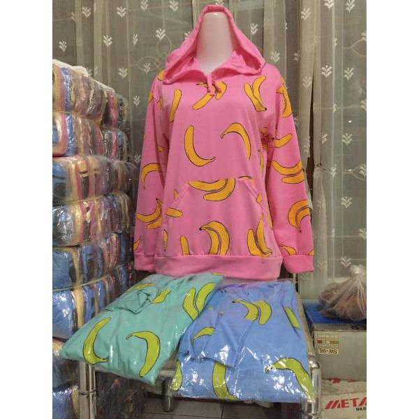 Sweater Hoodie Banana Pisang Pink Tosca Biru