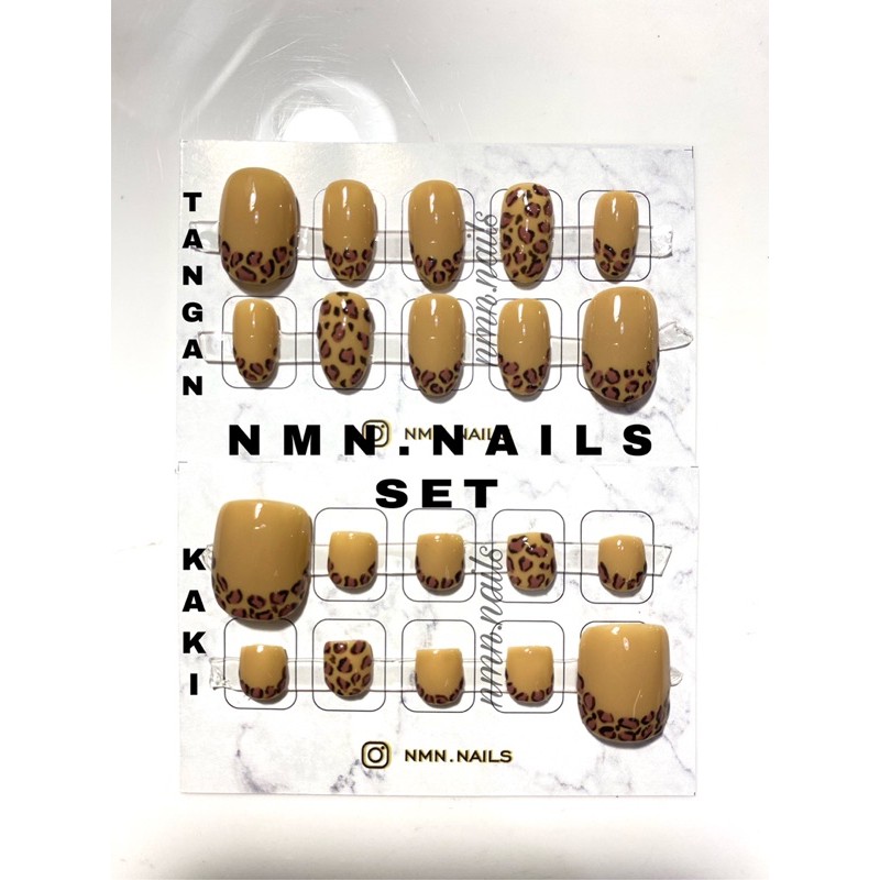 Custom Fakenails Leopard Set tangan dan kaki / Kuku Palsu Leopard / Gel polish