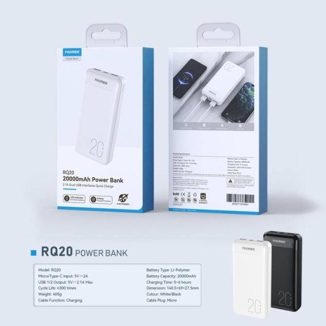 FOOMEE Powerbank RQ20 20000mAh 2 USB Port 2.1A Original Foomee
