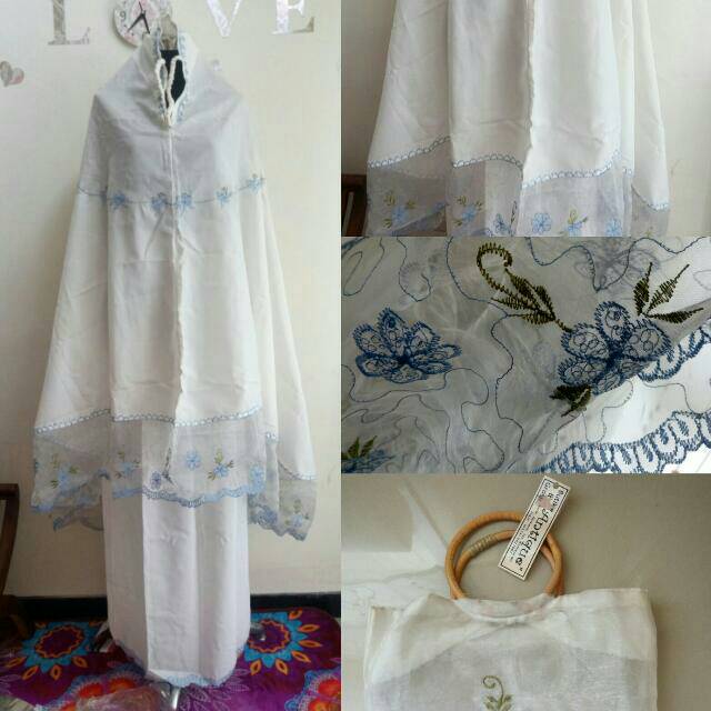 Mukena Rukuh Putih Telekung Bordir Organda