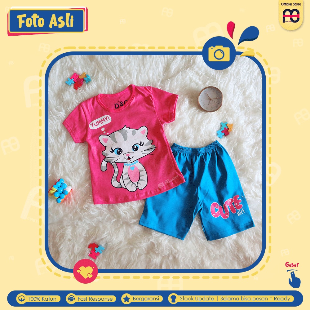 Setelan Anak Perempuan Mastof D Series 1 - 11 Tahun Baju Anak Edisi Favorit 2-Yummy Cat Fanta