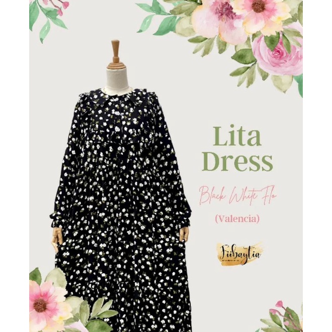 Fiibaytia Gamis Lita Dress Black White Flo