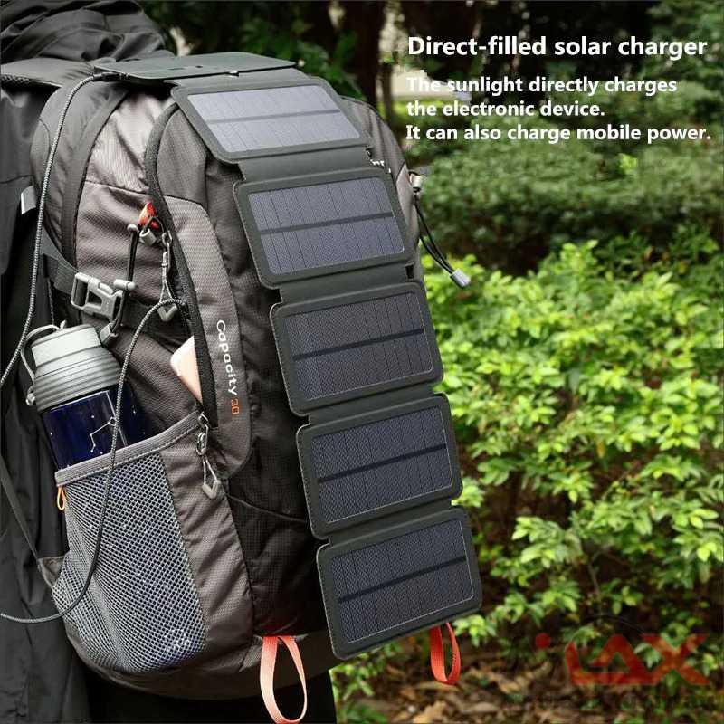 Charger tenaga matahari Solar Panel Portable 5 Folding USB Port 9W 5V HP mobil handphon aksesoris Charging phone Portable Solar Panel Charger Foldable 10W Solar Charger 5V 2A USB Output Folding Solar Panels For Mobile Phones Outdoor Camping