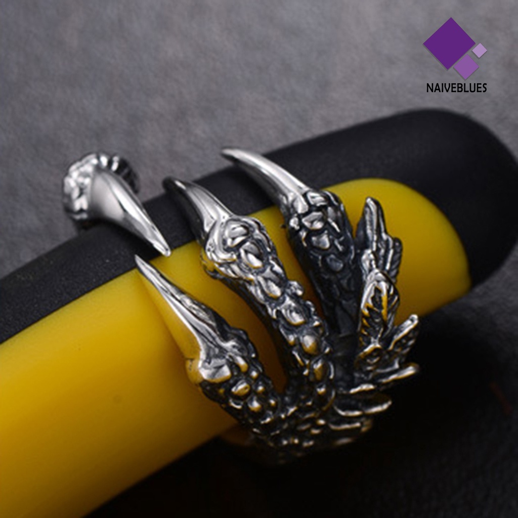 Naiveblue &gt; Cincin Terbuka Adjustable Motif Naga Bahan Titanium Steel Untuk Perhiasan Pria / Wanita / Unisex