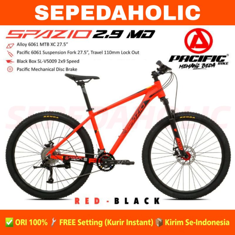 Sepeda Gunung MTB PACIFIC SPAZIO 2.9 MD Ukuran 26 & 27.5 Inch Alloy 18 Speed Rem Cakram Garansi Resm