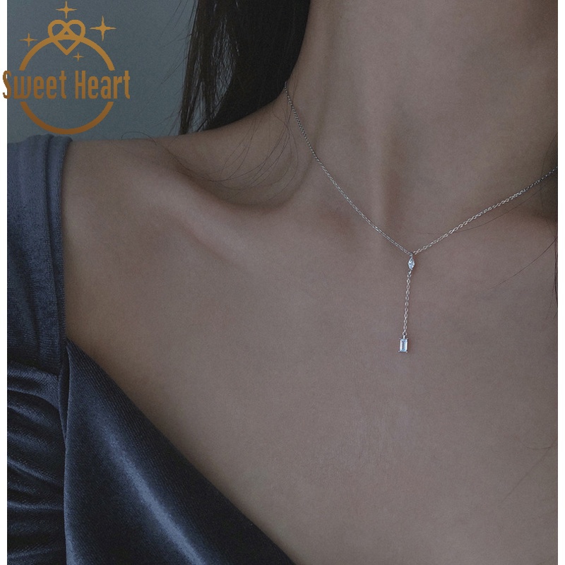 Exquisite Korean Shiny Diamond Tassel Long Necklace Pendant Girls Sweet Zircon Simple Necklace Clavicle Chain Women Jewelry Gift