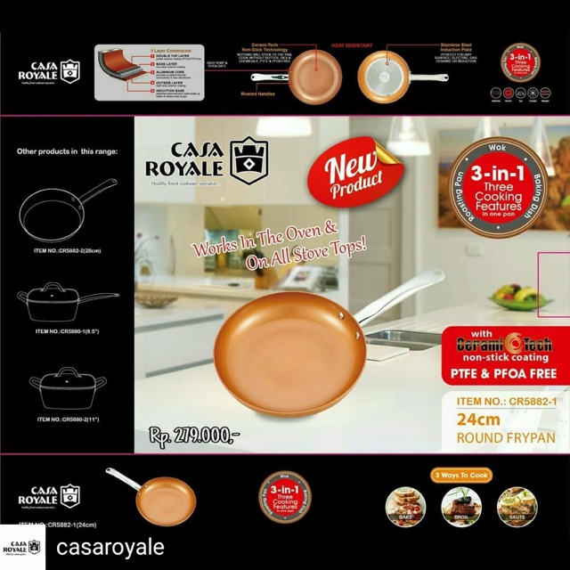 Frypan ANTI LENGKET Merk CASAROYALE PFOA & PTFE FREE