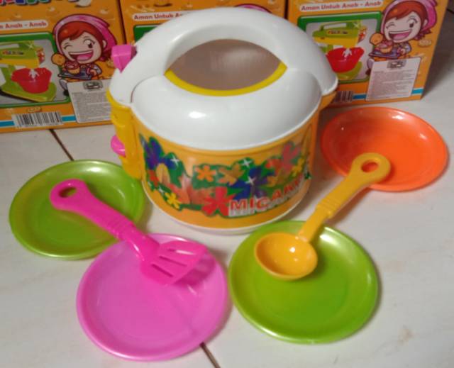 WJS 003 Mainan anak edukasi perempuan magic com lengkap dengan piring dan sendoknya mainan masakan