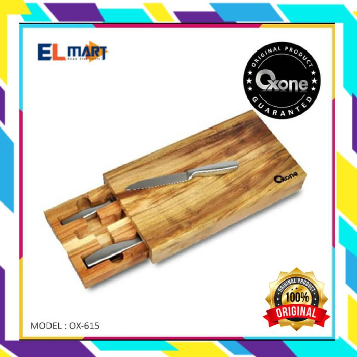 Oxone bamboo board knife tray OX 615 - telenan pisau set stainless Oxone knife tray OX 615