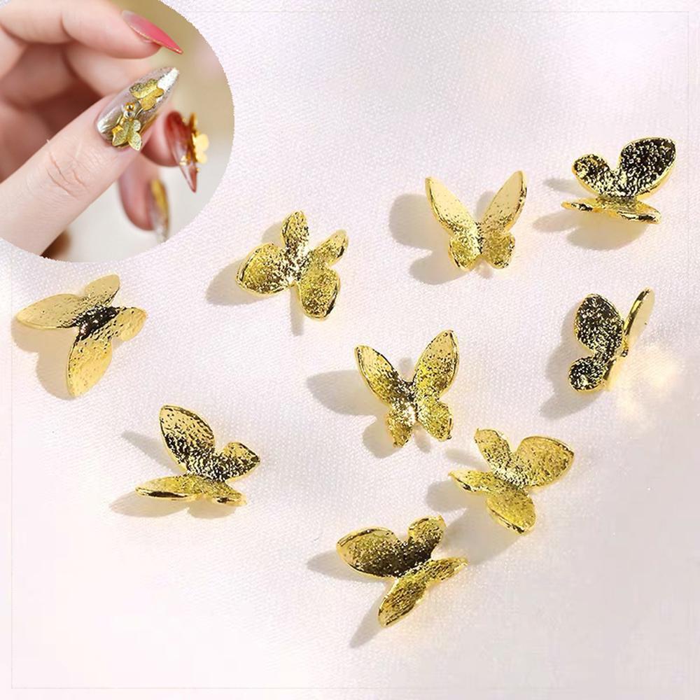 AUGUSTINA Agustina DIY Dekorasi Nail Art Lucu Kartun Jepang Emas Sliver Flat Bottom Resin Beruang Kelinci Bebek Pikachu Logam Kupu-Kupu Bunga Manicure