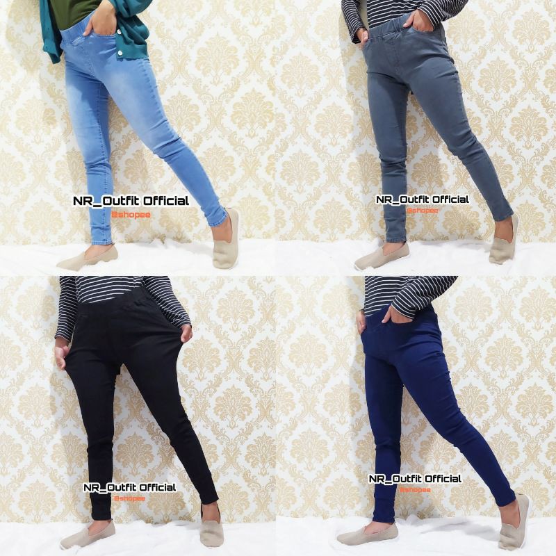 Legging Jeans Panjang Jumbo Wanita Big Size Pinggang Full Karet Leging Premium Hight Quality 31-42