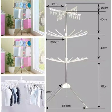 ELDE 1 - Jemuran Menara Lipat Tempat Jemuran Baju Model Menara 3 Susun Tempat Jemuran Gantungan Bayi Jepitan Baju Pakaian Bayi baju Baby Anak kecil Portable berdiri hanger rak minimalis murah tidak makan tempat