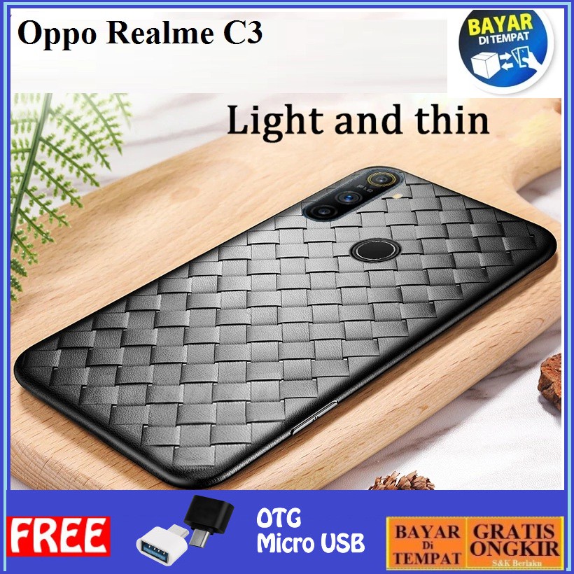 Soft Case Oppo Realme C3 Woven Tenun Motif Anyaman Ketupat Free OTG Micro USB