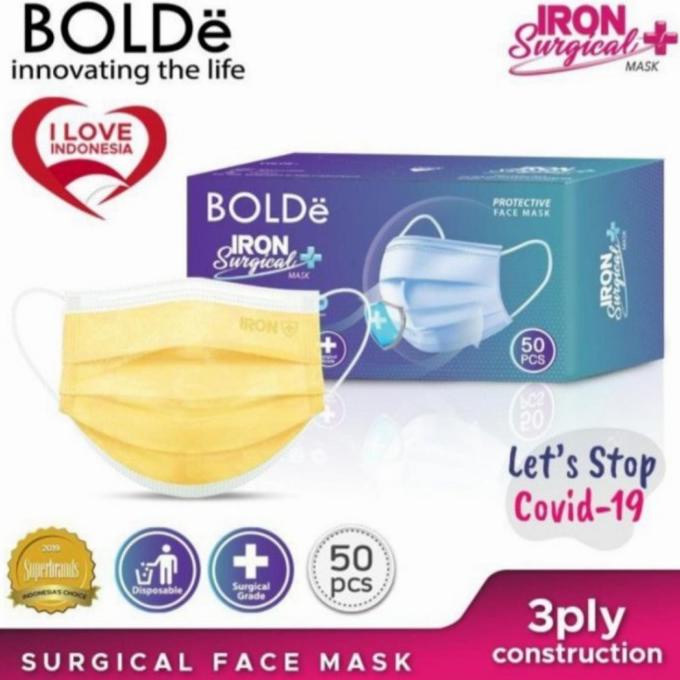 Masker BOLDe Surgical Earloop Iron+ Box isi 50 masker (MASKER MEDIS) 90-meraukeonline